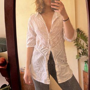 Lacy long white vacation blouse